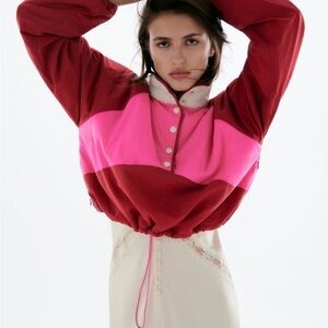 Zara Pink & Red Colorblock Sherpa-Lined Windbreaker Jacket – Size M
